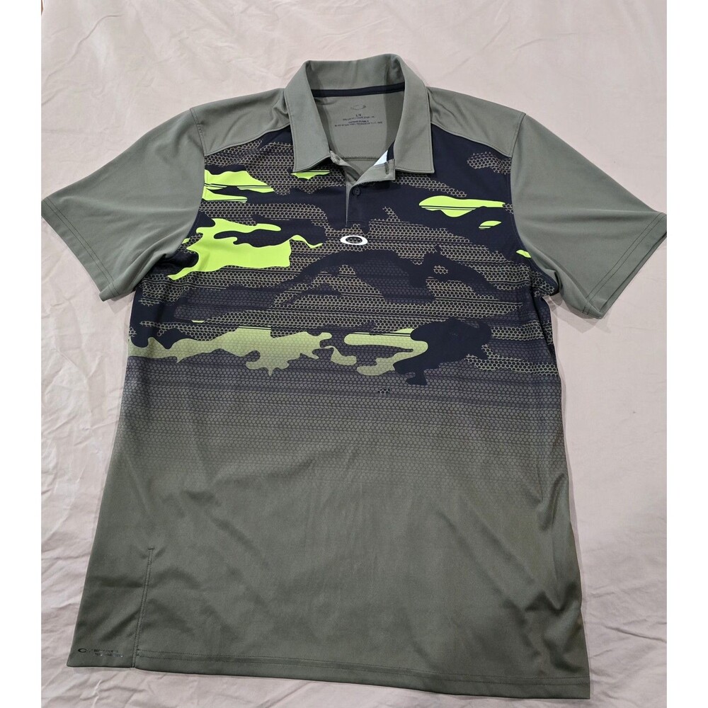 Mens Oakley Camo Neon Green Golf Polo Large